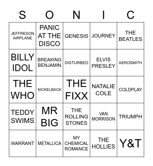 Coyotes' Friday Night Bingo Card