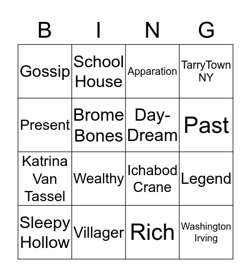 Sleepy Hollow Bingo Card