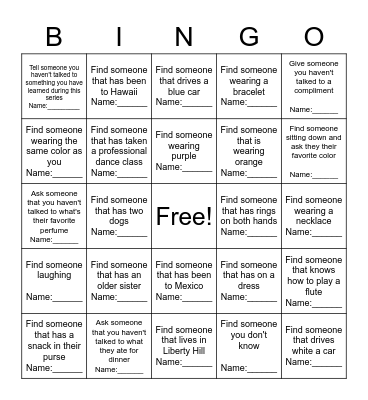 Getting to Know All About You Bingo Card