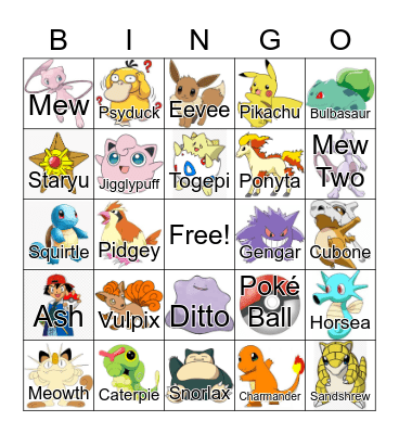 Pokemon Bingo!!! Bingo Card