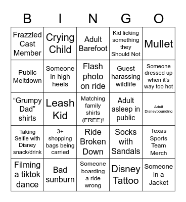 Judgmental Disney Bingo Card