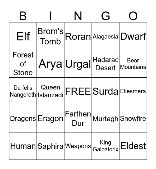 ELDEST  Bingo Card