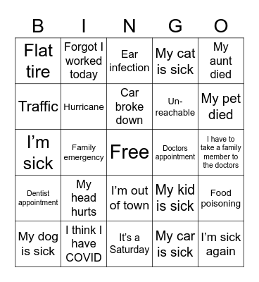 Callout Bingo Card