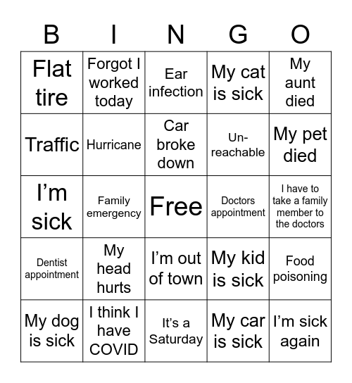 Callout Bingo Card