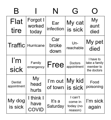 Callout Bingo Card