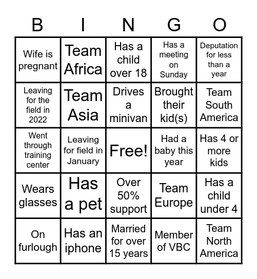 Marriage Retreat 2022 Bingo Card