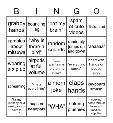 nom nom Bingo Card