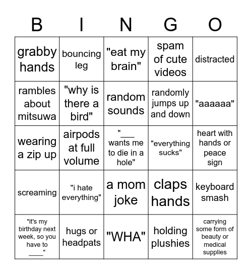 nom nom Bingo Card