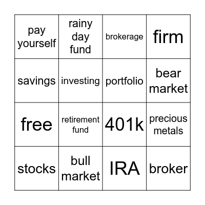 investing and saaving money Bingo Card