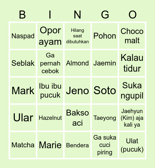 NANA 🤍 HFTH Bingo Card