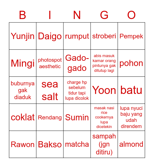 Daigo Bingo Card