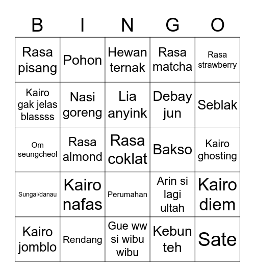 PUNYA WW Bingo Card