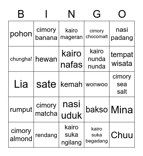 Lunch BINGO Card