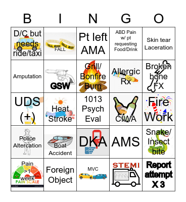 4TH JULY HOSPITAL BINGO Card