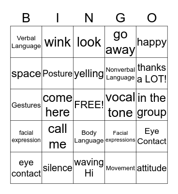 Sending Verbal and Nonverbal Messages Bingo Card