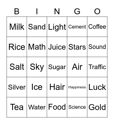 Noun Count Bingo Card