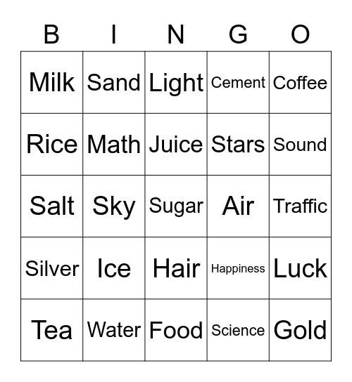 Noun Count Bingo Card