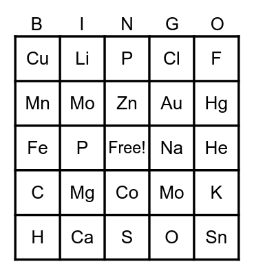 Science Bingo Card