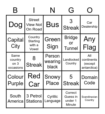Geoguessr Bingo Card