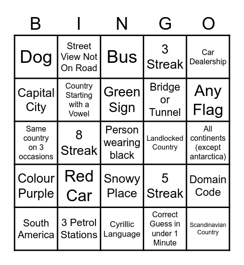 Geoguessr Bingo Card