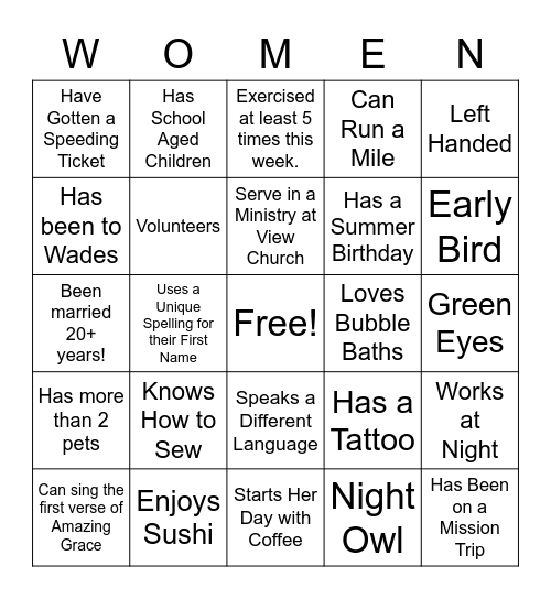 Coffee Talk Bingo Card