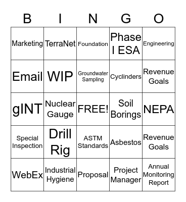 Terracon Bingo Card