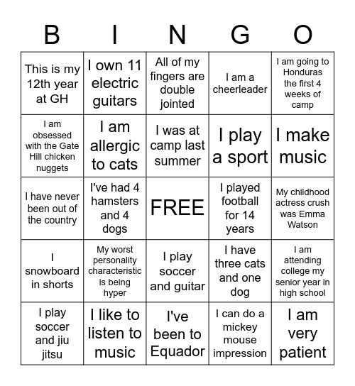 Untitled Bingo Card