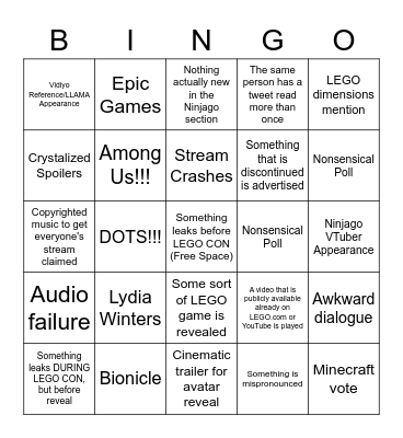 LEGO CON Bingo Card