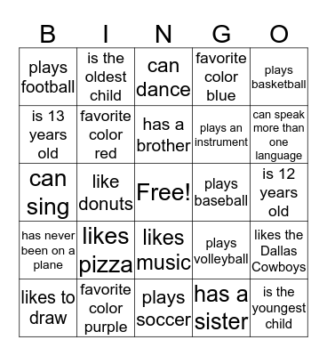 7th SAY Bingo Card