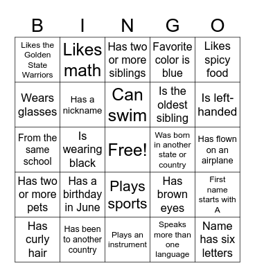 Find Someone Who Bingo Card