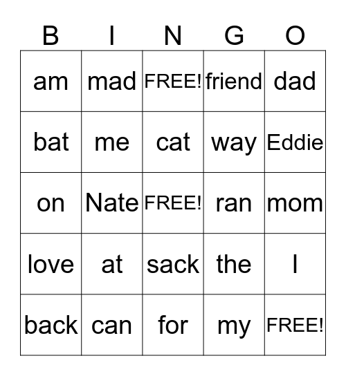 Sight Word BINGO! Bingo Card