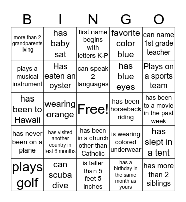 7th SAY Bingo - for each square, find a person that can say "yes" and answer a "who, what, where, or when" question.  When they do, have them sign their name in the square.  A person may only sign your card once. You must have 1 Adult sign for BINGO! Bingo Card