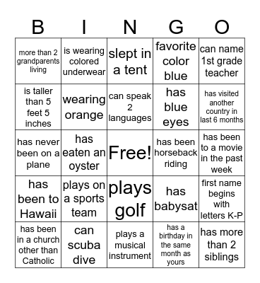 7th SAY Bingo - for each square, find a person that can say "yes" and answer a "who, what, where, or when" question.  When they do, have them sign their name in the square.  A person may only sign your card once. You must have 1 Adult sign for BINGO! Bingo Card