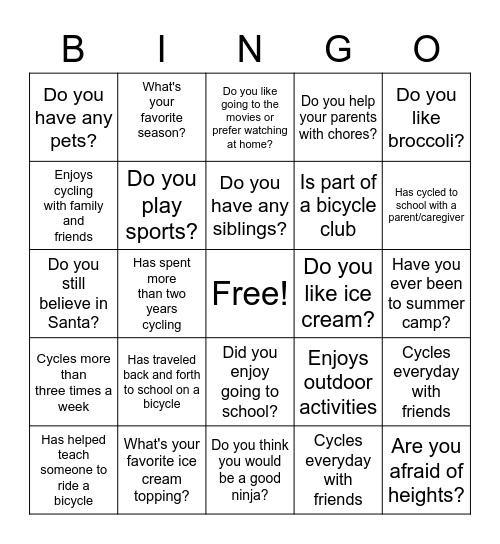GET TO KNOW EACH OTHER ! Bingo Card