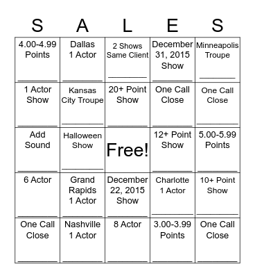 Private Sales Bingo-Version 2.0 Bingo Card