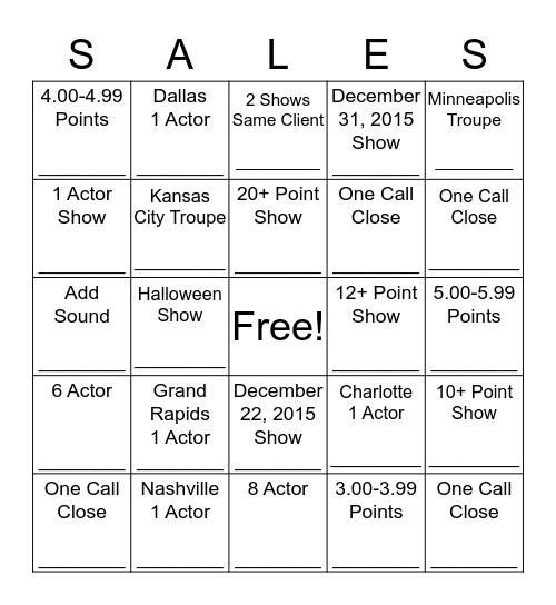 Private Sales Bingo-Version 2.0 Bingo Card