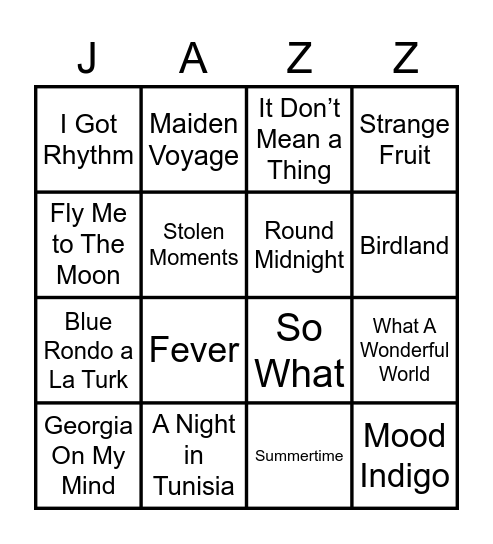 Classic All Time Hits- Jazz Bingo Card