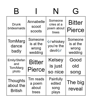 Wedding Bingo Card