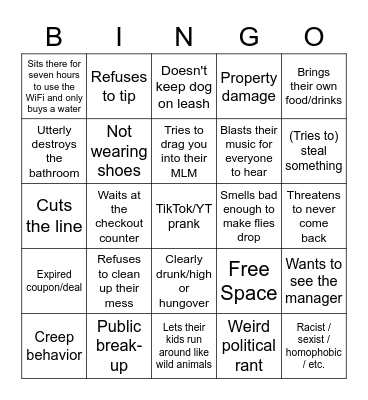 Rude Customers Bingo Card
