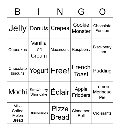 Food Writing Prompts Bingo Card