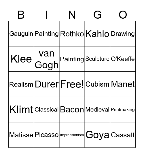 Aesthetics Bingo Card