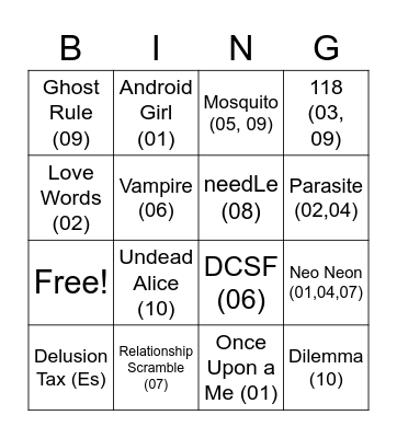 Milgram Trial 2 Cover Songs Bingo Card