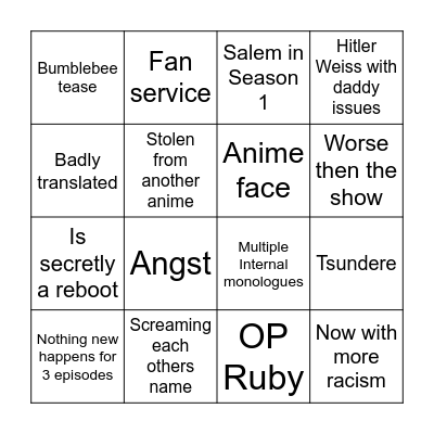 RWBY: Ice Queendom Bingo Card Bingo Card