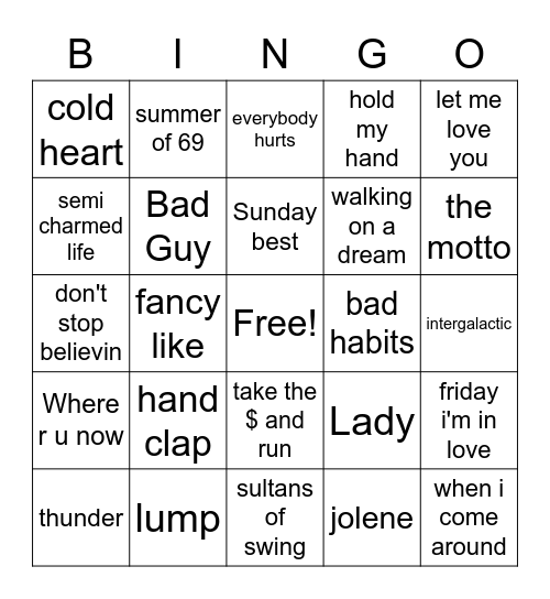 Music Bingo Card