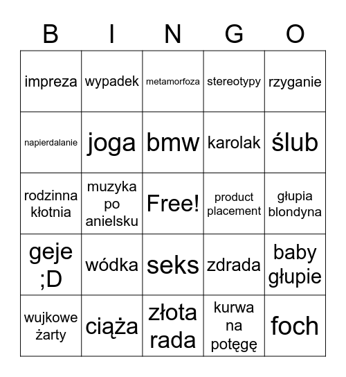 polskie gówno romantyczne Bingo Card