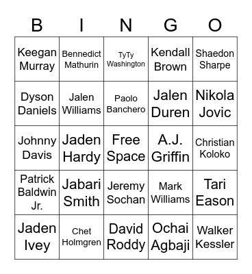 2022 NBA Draft Bingo Card
