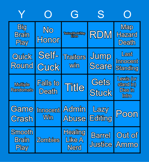 Yogscast TTT Bingo v. 7.2 Bingo Card