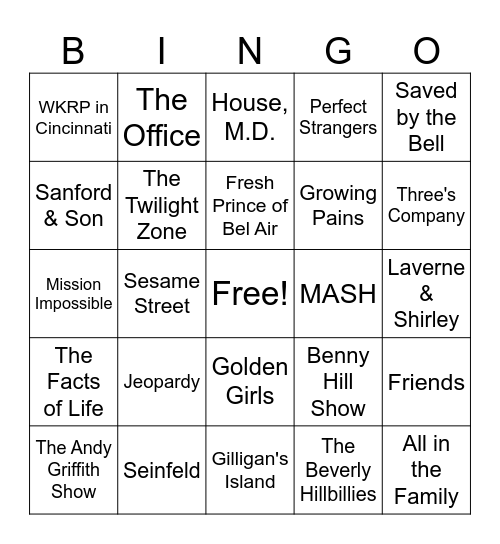 Tv Theme Songs Bingo Card