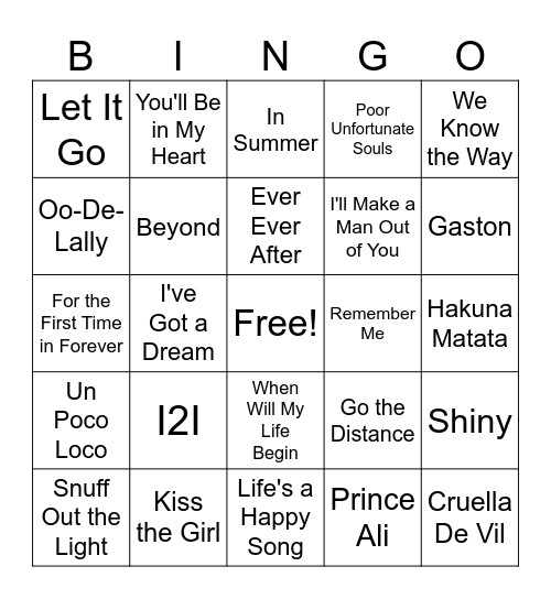 Disney Bingo Card