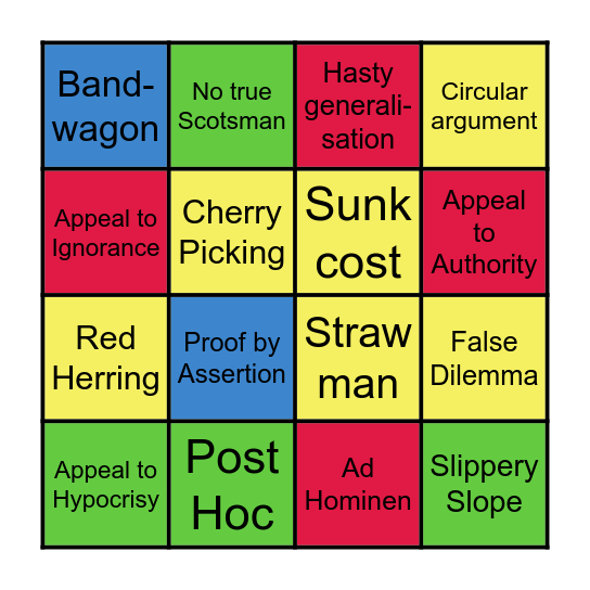 Logical Fallacies Bingo Card